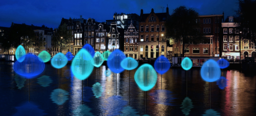 Impressie Holon Light (Michiel Martens & Jetske Visser), een van de topwerken van deze editie van Amsterdam Light Festival FOTO: Amsterdam Light Festival via Coebergh PR