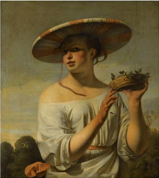 Meisje met brede hoed - Cesar van Everdingen (detail)