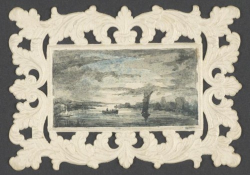 Aquarel (5,4 cm x 2,9 cm) van een riviergezicht, Mesdag, juli 1854 CREDITS: Nationaal Archief