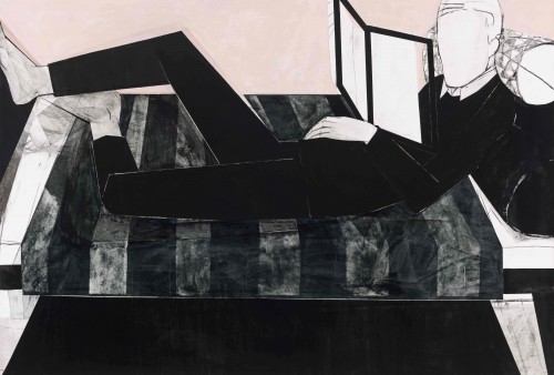 Iris Schomaker - Reading, 161 x 238 cm, watercolor and oil on paper, 2016